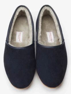 Men's Slippers Crawford Suede Sheepskin Navy -Derek Rose Shop 0500 CRAW001NAV 1