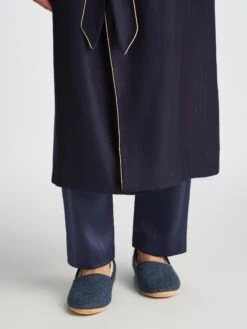 Men's Slippers Crawford 2 Harris Tweed Sheepskin Navy -Derek Rose Shop 0500 CRAW002NAV 32790