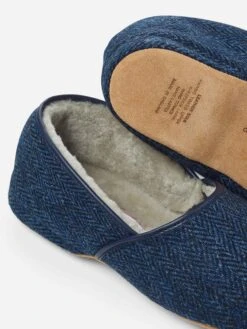 Men's Slippers Crawford 2 Harris Tweed Sheepskin Navy -Derek Rose Shop 0500 CRAW002NAV B