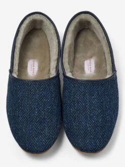 Men's Slippers Crawford 2 Harris Tweed Sheepskin Navy -Derek Rose Shop 0500 CRAW002NAV C