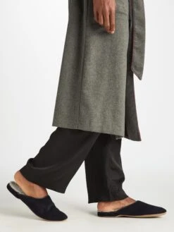 Men's Mule Slippers Douglas Suede Sheepskin Black -Derek Rose Shop 0504 DOUG001BLA 1265