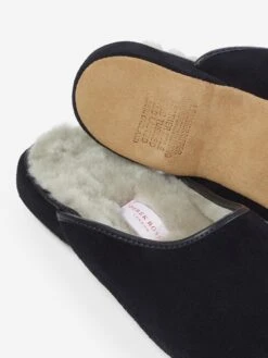 Men's Mule Slippers Douglas Suede Sheepskin Black -Derek Rose Shop 0504 DOUG001BLA B COLREF