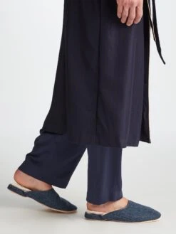 Men's Mule Slippers Douglas 2 Harris Tweed Sheepskin Navy -Derek Rose Shop 0504 DOUG002NAV 37873