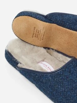Men's Mule Slippers Douglas 2 Harris Tweed Sheepskin Navy -Derek Rose Shop 0504 DOUG002NAV B