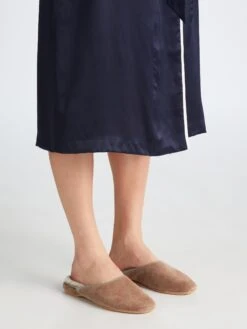 Women's Mule Slippers Imogen Suede Sheepskin Camel -Derek Rose Shop 0900 IMOG001CAM 14250