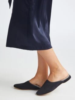 Women's Mule Slippers Imogen Suede Sheepskin Navy -Derek Rose Shop 0900 IMOG001NAV 10424