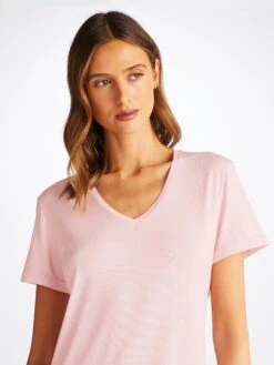 Women's V-Neck Sleep T-Shirt Lara Micro Modal Stretch Ballet Pink 14 Women's V-Neck Sleep T-Shirt Lara Micro Modal Stretch Ballet Pink -Derek Rose Shop 1211 LARA001PIN 860