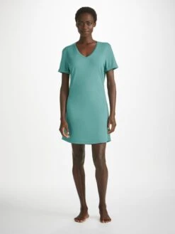 Women's V-Neck Sleep T-Shirt Lara Micro Modal Stretch Teal -Derek Rose Shop 1211 LARA002GRE 647