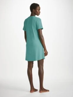 Women's V-Neck Sleep T-Shirt Lara Micro Modal Stretch Teal -Derek Rose Shop 1211 LARA002GRE 816