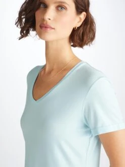 Women's V-Neck Sleep T-Shirt Lara Micro Modal Stretch Ice Blue 11 Women's V-Neck Sleep T-Shirt Lara Micro Modal Stretch Ice Blue -Derek Rose Shop 1211 LARA006SKY 6280