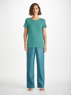 Women's T-Shirt Lara Micro Modal Stretch Teal -Derek Rose Shop 1227 LARA002GRE2102