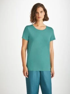 Women's T-Shirt Lara Micro Modal Stretch Teal -Derek Rose Shop 1227 LARA002GRE2246