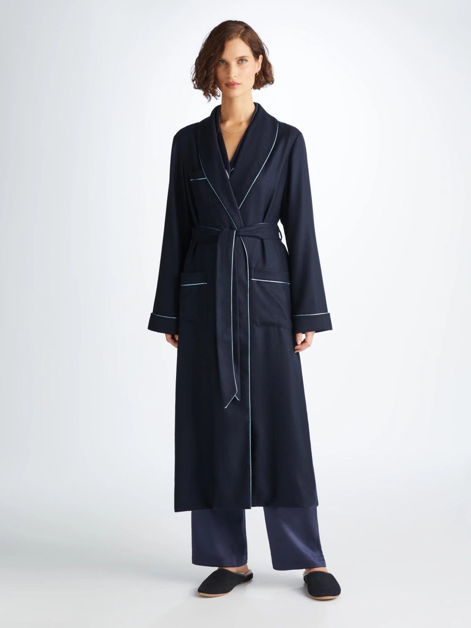 Women's Dressing Gown Duke Cashmere Navy 3 Women's Dressing Gown Duke Cashmere Navy