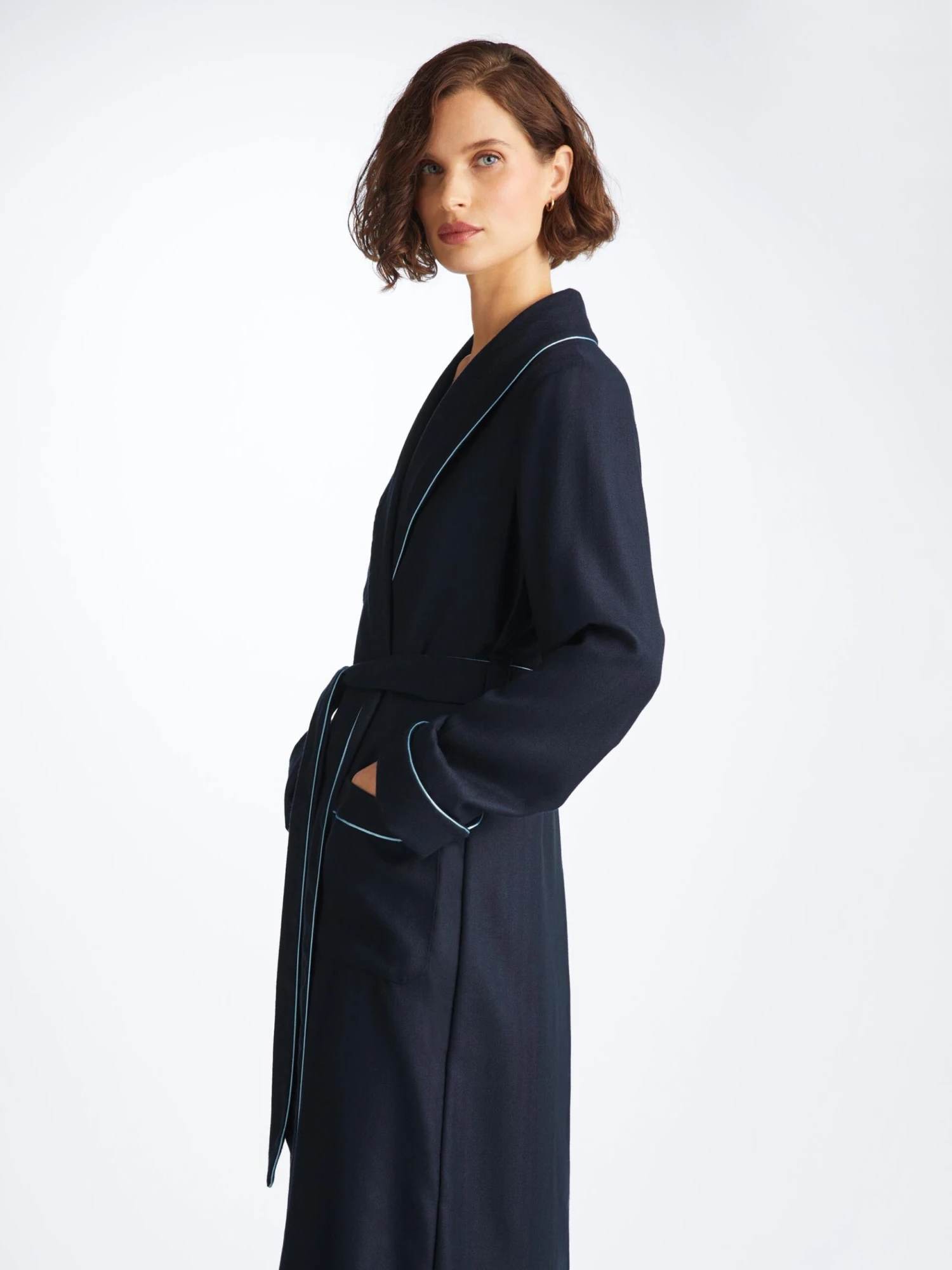Women's Dressing Gown Duke Cashmere Navy 5 Women's Dressing Gown Duke Cashmere Navy - Image 3