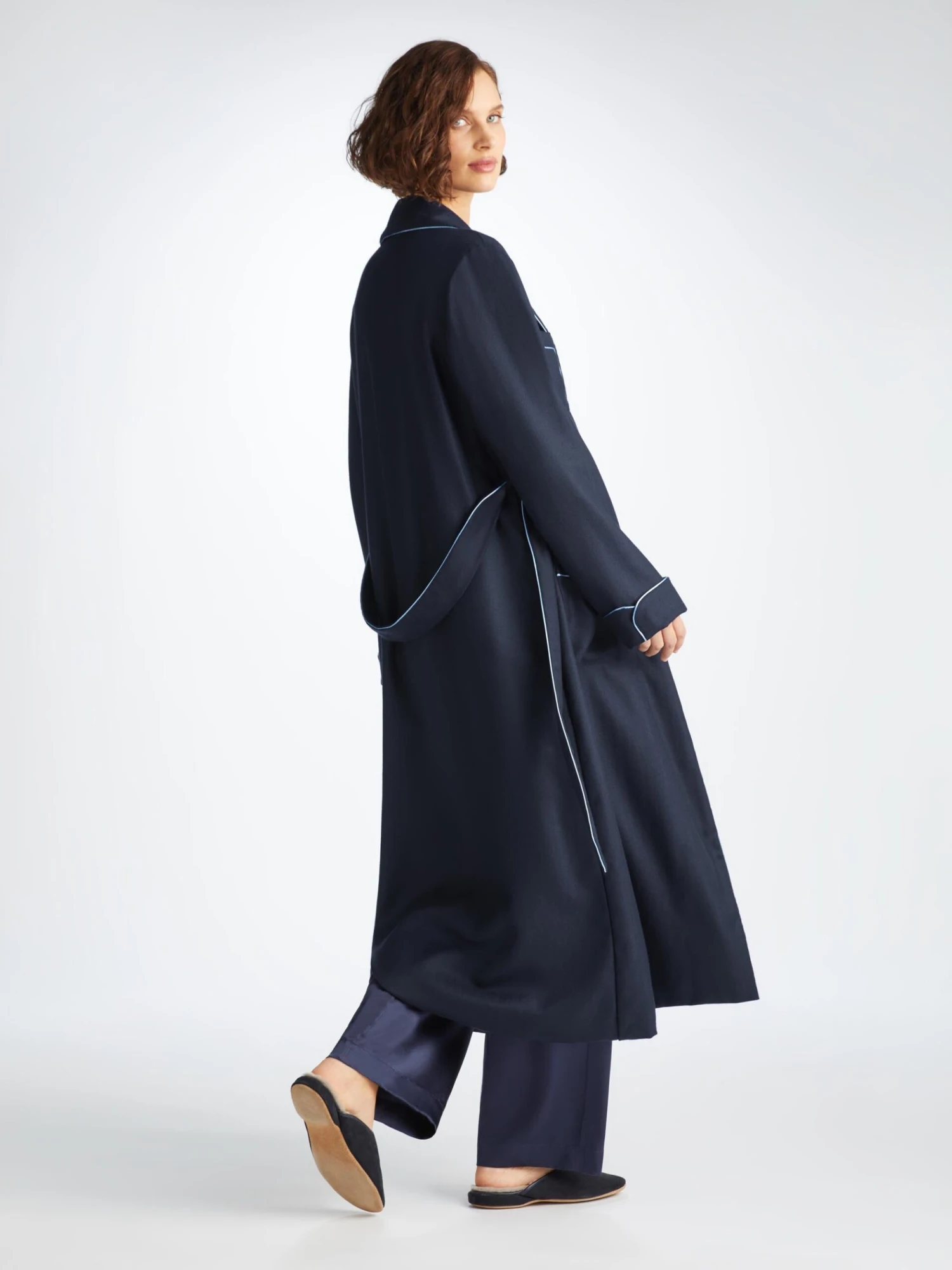 Women's Dressing Gown Duke Cashmere Navy 6 Women's Dressing Gown Duke Cashmere Navy - Image 4