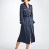 Women's Long Dressing Gown Bailey Silk Satin Navy -Derek Rose Shop 1295 BAIL001NAV 10369