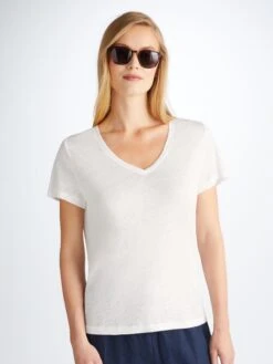 Women's V-Neck T-Shirt Jordan Linen White 13 Women's V-Neck T-Shirt Jordan Linen White -Derek Rose Shop 1518 JORD001WHI 12994