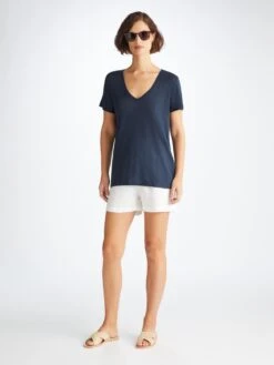 Women's V-Neck T-Shirt Jordan Linen Navy -Derek Rose Shop 1518 JORD002NAV 7916