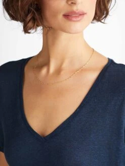 Women's V-Neck T-Shirt Jordan Linen Navy -Derek Rose Shop 1518 JORD002NAV 7958
