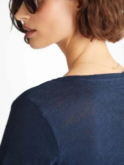 Women's V-Neck T-Shirt Jordan Linen Navy -Derek Rose Shop 1518 JORD002NAV 7969