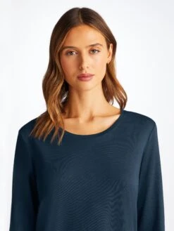 Women's Long Sleeve T-Shirt Lara Micro Modal Stretch Navy 14 Women's Long Sleeve T-Shirt Lara Micro Modal Stretch Navy -Derek Rose Shop 1520 LARA001NAV 2289