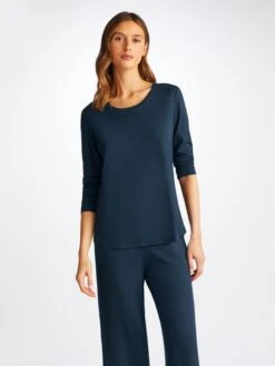 Women's Long Sleeve T-Shirt Lara Micro Modal Stretch Navy 11 Women's Long Sleeve T-Shirt Lara Micro Modal Stretch Navy -Derek Rose Shop 1520 LARA001NAV 2334