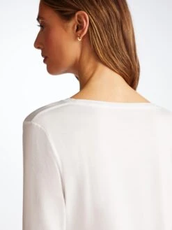 Women's Long Sleeve T-Shirt Lara Micro Modal Stretch White -Derek Rose Shop 1520 LARA001WHI 1419 1