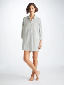 Women's Nightshirt Amalfi 20 Cotton Batiste Blue -Derek Rose Shop 1523 AMAL020BLU 5052
