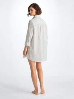 Women's Nightshirt Amalfi 20 Cotton Batiste Blue -Derek Rose Shop 1523 AMAL020BLU 5078