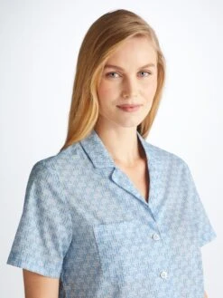 Women's Short Pyjamas Ledbury 72 Cotton Batiste Blue 11 Women's Short Pyjamas Ledbury 72 Cotton Batiste Blue -Derek Rose Shop 2015 LEDB072BLU 11518