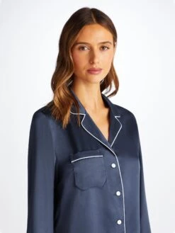 Women's Pyjamas Bailey Silk Satin Navy 14 Women's Pyjamas Bailey Silk Satin Navy -Derek Rose Shop 2050 BAIL001NAV 284