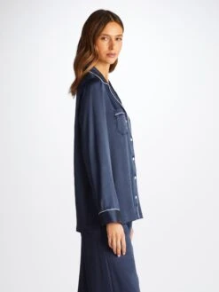 Women's Pyjamas Bailey Silk Satin Navy 13 Women's Pyjamas Bailey Silk Satin Navy -Derek Rose Shop 2050 BAIL001NAV 295