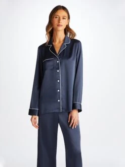 Women's Pyjamas Bailey Silk Satin Navy 11 Women's Pyjamas Bailey Silk Satin Navy -Derek Rose Shop 2050 BAIL001NAV 299