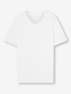 Men's V-Neck T-Shirt Riley Pima Cotton White 11 Men's V-Neck T-Shirt Riley Pima Cotton White -Derek Rose Shop 3053 RILE001WHI