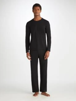 Men's Long Sleeve T-Shirt Basel Micro Modal Stretch Black -Derek Rose Shop 3083 BASE001BLA 2372