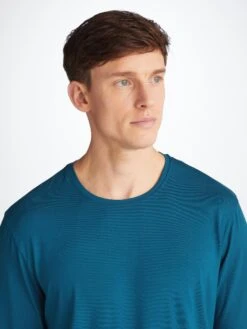 Men's Long Sleeve T-Shirt Basel Micro Modal Stretch Poseidon Blue -Derek Rose Shop 3083 BASE017BLU 38248
