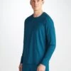 Men's Long Sleeve T-Shirt Basel Micro Modal Stretch Poseidon Blue -Derek Rose Shop 3083 BASE017BLU 38265