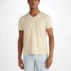 Men's V-Neck T-Shirt Basel Micro Modal Stretch Ecru -Derek Rose Shop 3084 BASE017ECR 3437