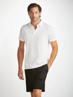 Men's Polo Shirt Ramsay Pique Cotton Tencel White -Derek Rose Shop 3155 RAMS001WHI creative