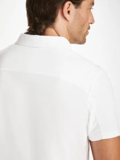 Men's Polo Shirt Ramsay Pique Cotton Tencel White -Derek Rose Shop 3155 RAMS001WHI shoulder
