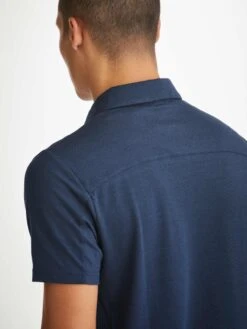 Men's Polo Shirt Ramsay 2 Pique Cotton Tencel Navy -Derek Rose Shop 3155 RAMS002NAV shoulder