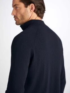 Men's Half-Zip Sweater Finley Cashmere Navy -Derek Rose Shop 3160 FINL010NAV 4037