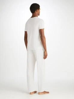Men's Lounge Trousers Basel Micro Modal Stretch White -Derek Rose Shop 3558 BASE001WHI RETOUCH 02