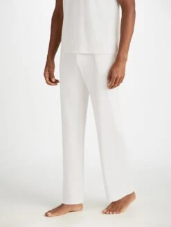 Men's Lounge Trousers Basel Micro Modal Stretch White -Derek Rose Shop 3558 BASE001WHI RETOUCH 03
