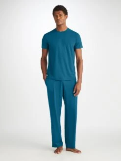 Men's Lounge Trousers Basel Micro Modal Stretch Poseidon Blue -Derek Rose Shop 3558 BASE017BLU 2140