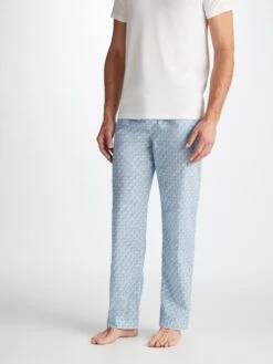 Men's Lounge Trousers Ledbury 72 Cotton Batiste Blue -Derek Rose Shop 3564 LEDB072BLU 27936