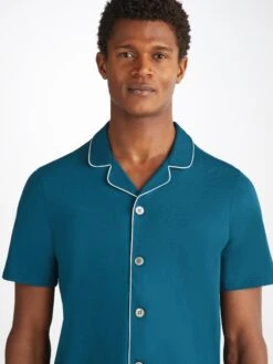 Men's Short Pyjamas Basel Micro Modal Stretch Poseidon Blue -Derek Rose Shop 4090 BASE017BLU 939