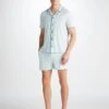 Men's Short Pyjamas Basel Micro Modal Stretch Ice Blue -Derek Rose Shop 4090 BASE017SKY 30583 PIPING RETOUCH
