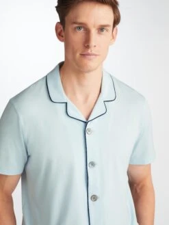 Men's Short Pyjamas Basel Micro Modal Stretch Ice Blue -Derek Rose Shop 4090 BASE017SKY 30628 PIPING RETOUCH
