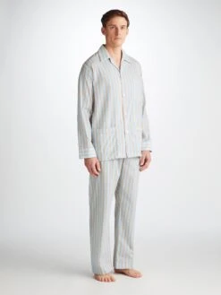 Men's Classic Fit Pyjamas Amalfi 20 Cotton Batiste Blue -Derek Rose Shop 5000 AMAL020BLU 30116
